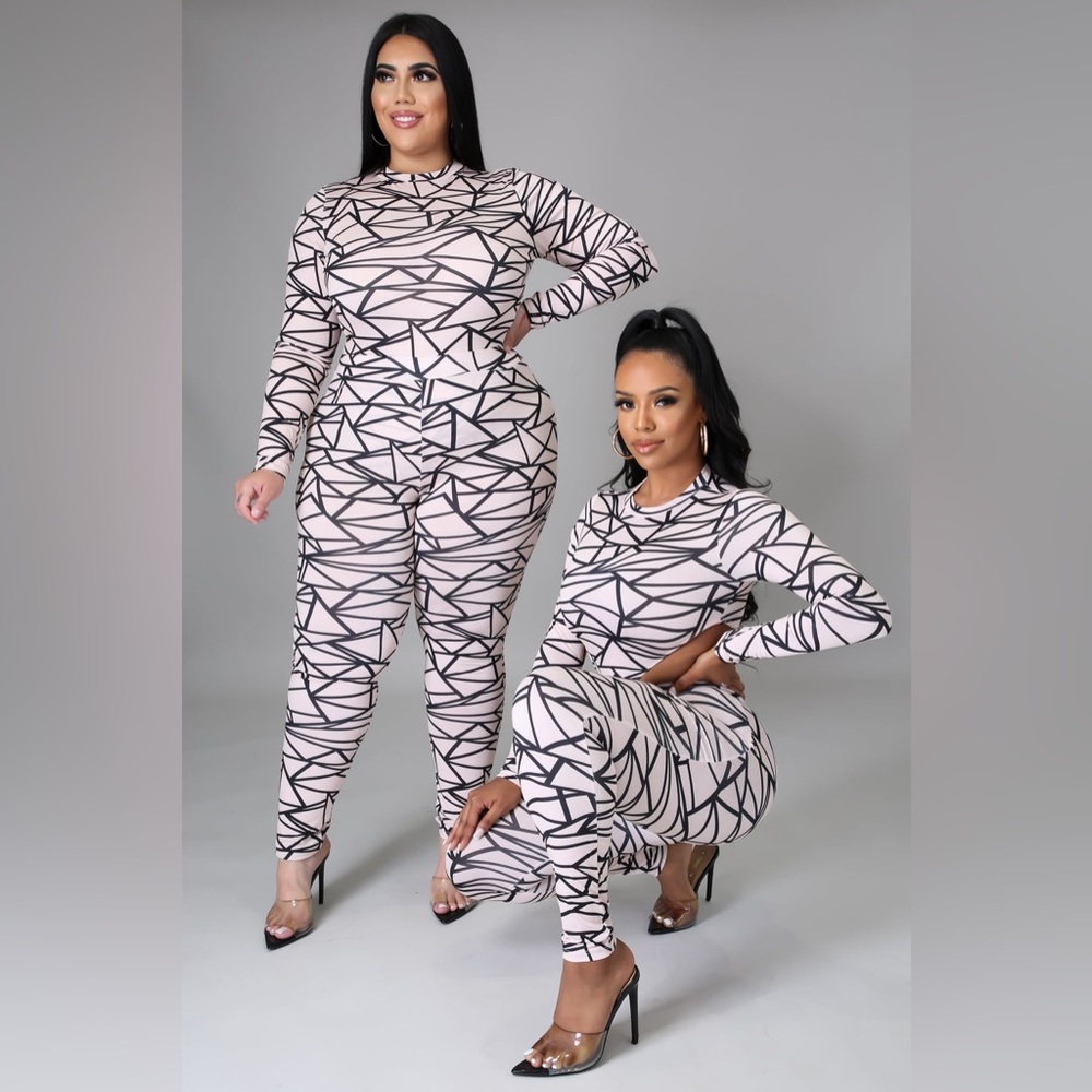Zig Zag Print Bodysuit Legging Set (All Sizes)
